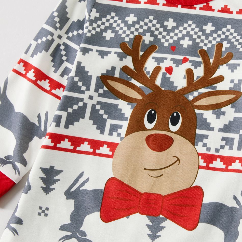 Christmas Family Matching Reindeer Graphic Allover Print Grey Long-sleeve Pajamas Sets (Flame Resistant) Grey big image 17