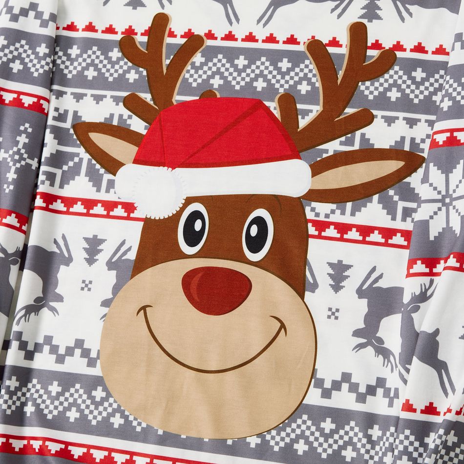 Christmas Family Matching Reindeer Graphic Allover Print Grey Long-sleeve Pajamas Sets (Flame Resistant) Grey big image 9