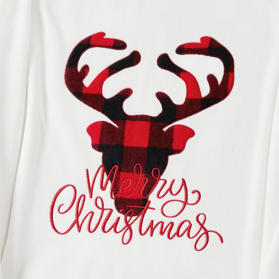 Christmas Family Matching Deer & Letter Embroidered Thickened Polar Fleece Long-sleeve Red Plaid Pajamas Sets (Flame Resistant) redblack big image 4
