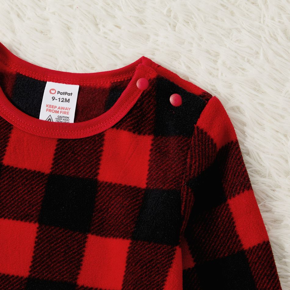 Christmas Family Matching Deer & Letter Embroidered Thickened Polar Fleece Long-sleeve Red Plaid Pajamas Sets (Flame Resistant) redblack big image 13