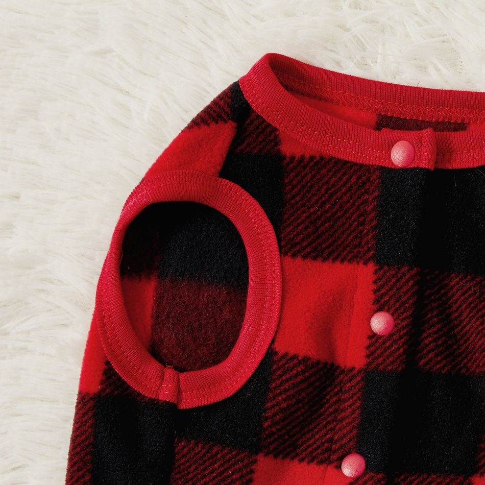 Christmas Family Matching Deer & Letter Embroidered Thickened Polar Fleece Long-sleeve Red Plaid Pajamas Sets (Flame Resistant) redblack big image 16