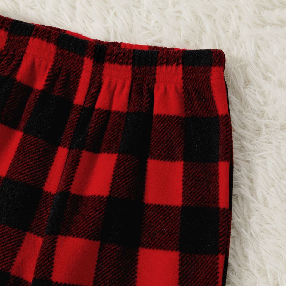 Christmas Family Matching Deer & Letter Embroidered Thickened Polar Fleece Long-sleeve Red Plaid Pajamas Sets (Flame Resistant) redblack big image 9