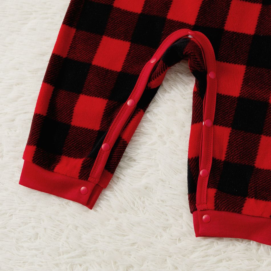 Christmas Family Matching Deer & Letter Embroidered Thickened Polar Fleece Long-sleeve Red Plaid Pajamas Sets (Flame Resistant) redblack big image 14
