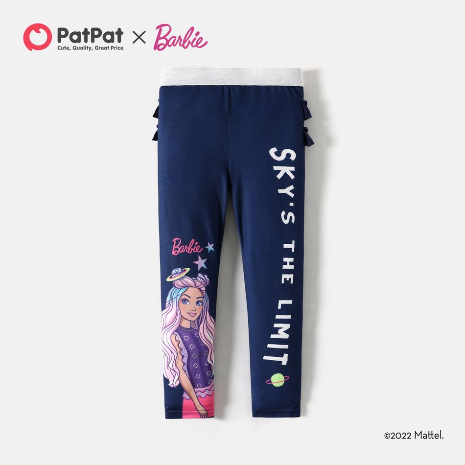 Barbie Toddler Girl Character Print Ruffled Long-sleeve Tee/ Elasticized Leggings DeepBlue big image 1