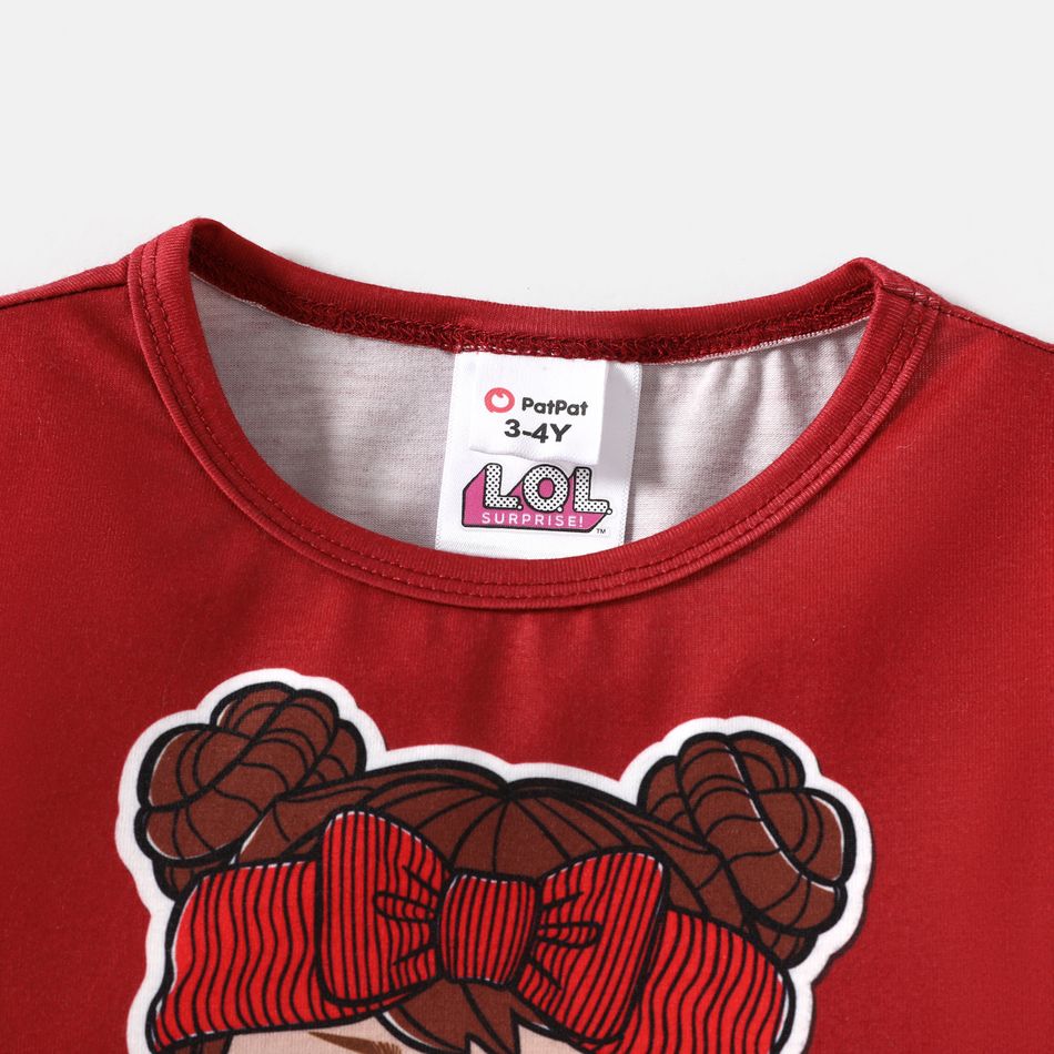 L.O.L. SURPRISE! 2pcs Toddler Girl Lace Hem Long-sleeve Tee and Bowknot Design Pants Set Burgundy big image 4