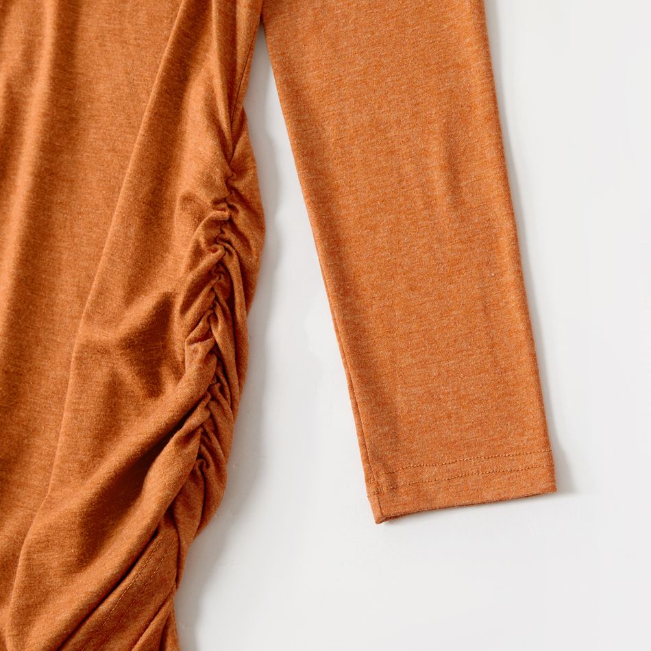 Maternity Solid Ruched Side Long-sleeve Bodycon Dress Orange big image 5