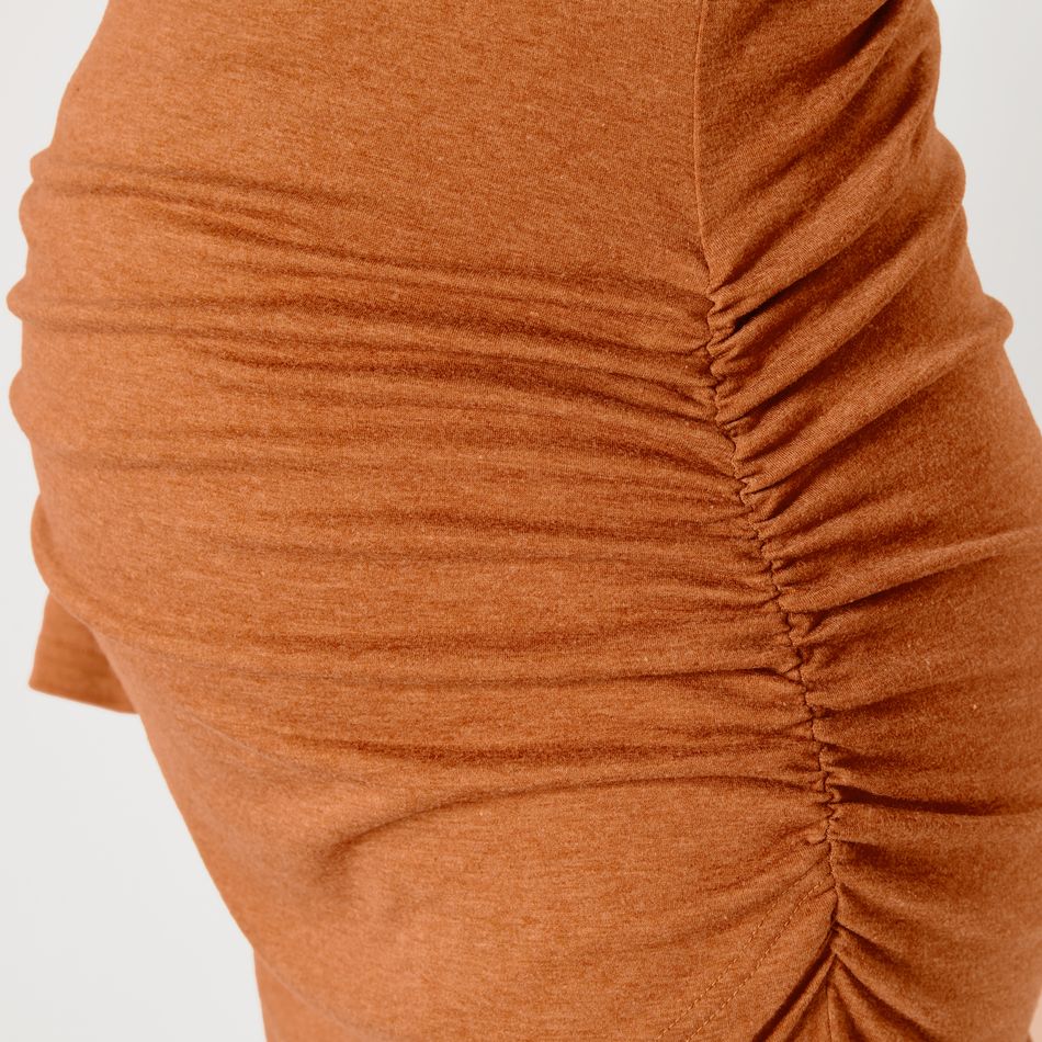 فستان ضيق طويل الأكمام مكشكش من الأمومة البرتقالي big image 6