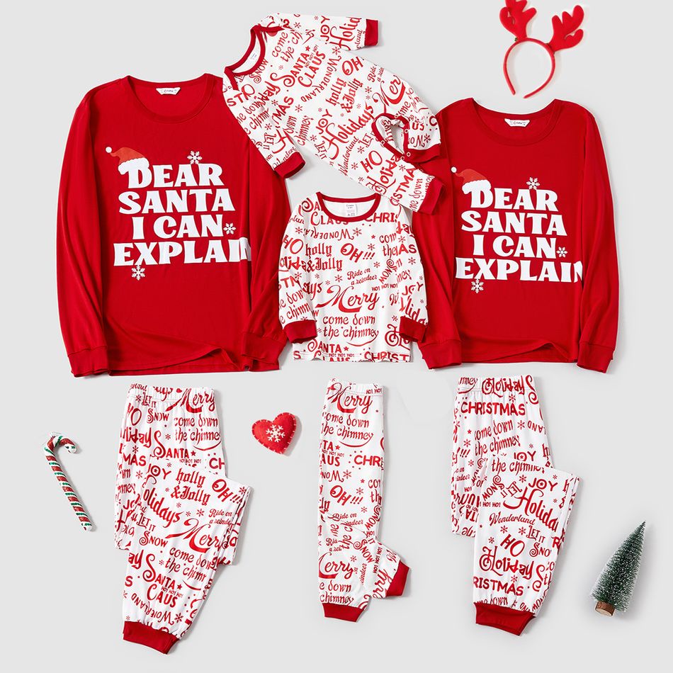 Christmas Family Matching Long-sleeve Letter Print Red Pajamas Sets (Flame Resistant) Red-2 big image 4