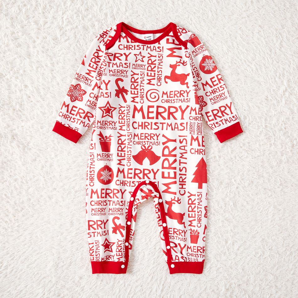 Christmas Family Matching Allover Print Red Long-sleeve Pajamas Sets (Flame Resistant) REDWHITE big image 7