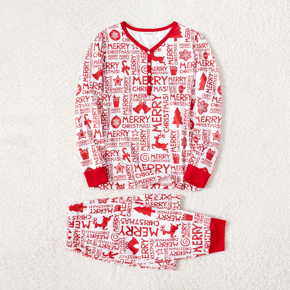 Christmas Family Matching Allover Print Red Long-sleeve Pajamas Sets (Flame Resistant) REDWHITE big image 4