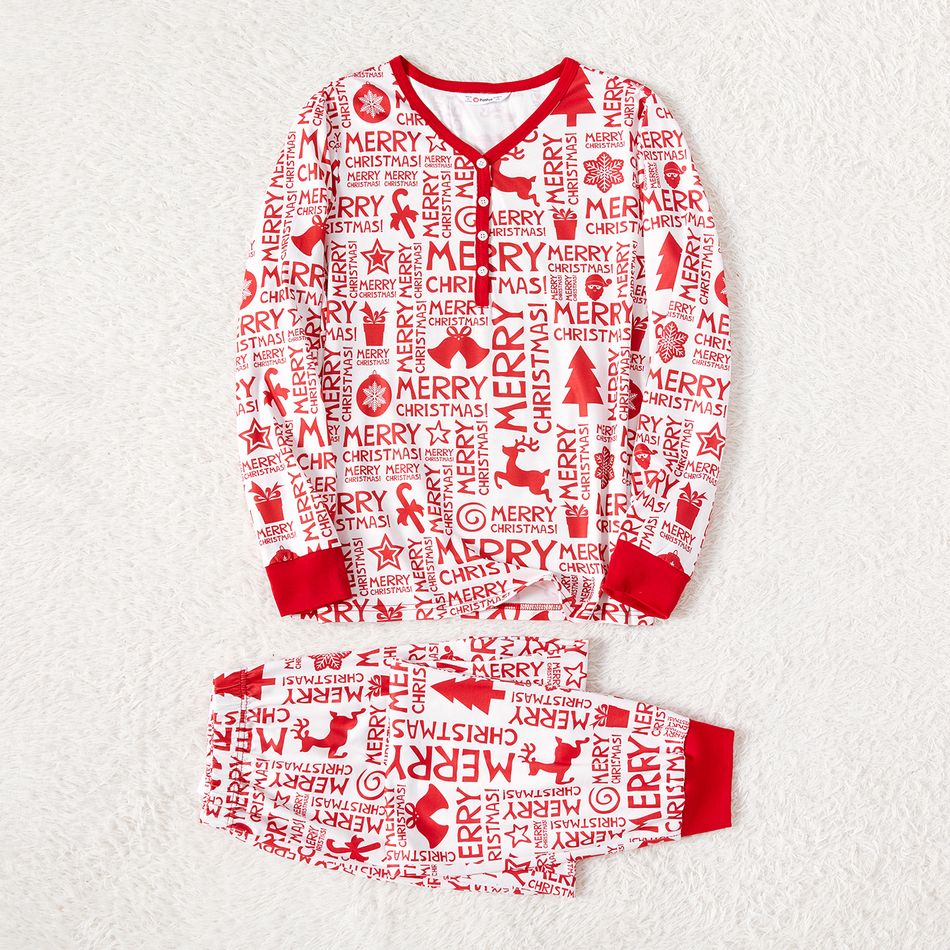 Christmas Family Matching Allover Print Red Long-sleeve Pajamas Sets (Flame Resistant) REDWHITE big image 2