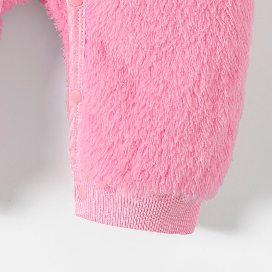 Care Bears Baby Girl Cartoon Animal Graphic 3D Ears Hooded Long-sleeve Fuzzy Fleece Jumpsuit Dark Pink big image 6