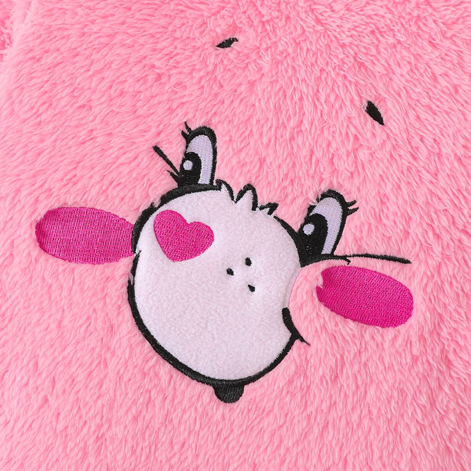 Care Bears Baby Girl Cartoon Animal Graphic 3D Ears Hooded Long-sleeve Fuzzy Fleece Jumpsuit Dark Pink big image 3