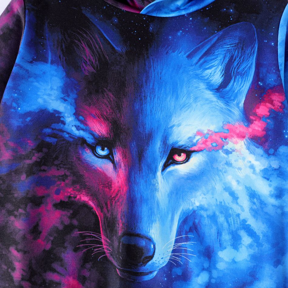 Kid Boy Animal Wolf Print Tie Dyed Hoodie Sweatshirt Blue big image 3