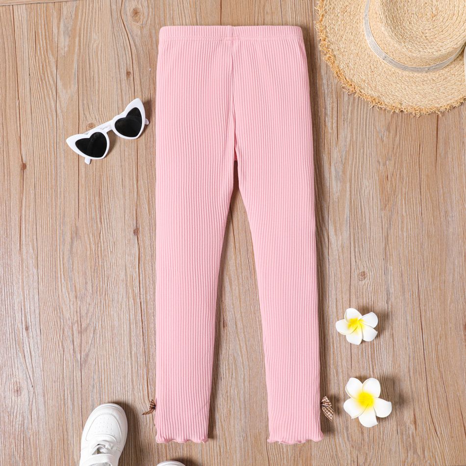 Leggings elásticas de algodão com nervuras de cor sólida 3d para menina infantil Rosa big image 4