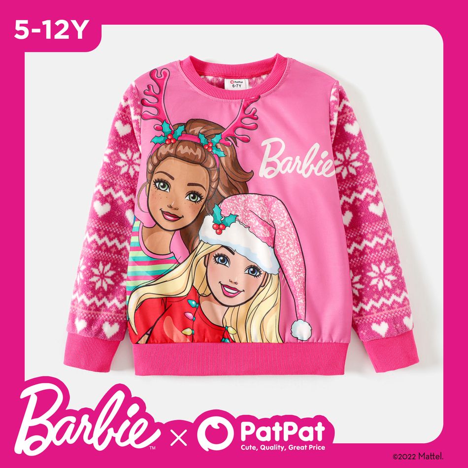 Barbie Natal Criança Menina Personagens Pullover Sweatshirt Rosa big image 6
