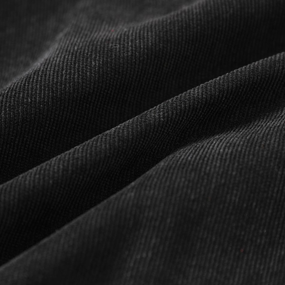 Kid Boy Letter Embroidered Lapel Collar Black Corduroy Shirt Jacket Black big image 5