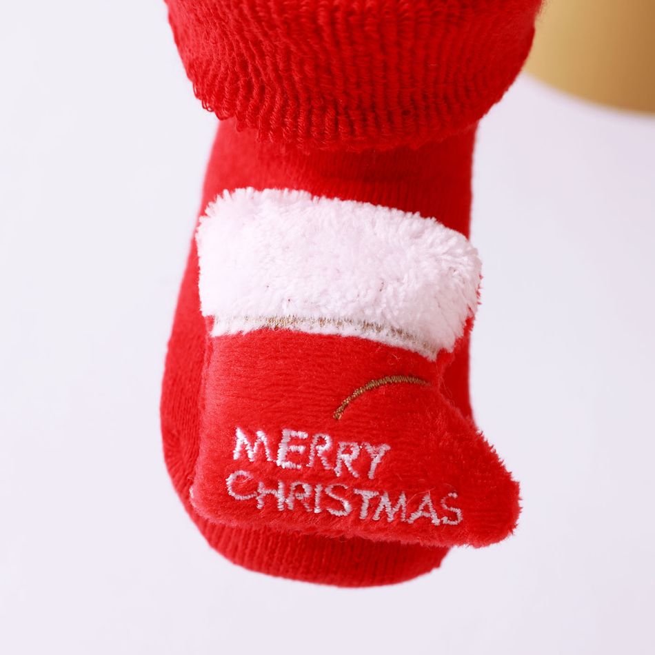 1 Paar Baby-/Kleinkind-Weihnachts-3D-Cartoon-Dekor, rutschfeste Socken rot big image 2