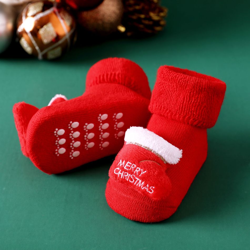 1 Paar Baby-/Kleinkind-Weihnachts-3D-Cartoon-Dekor, rutschfeste Socken rot big image 5