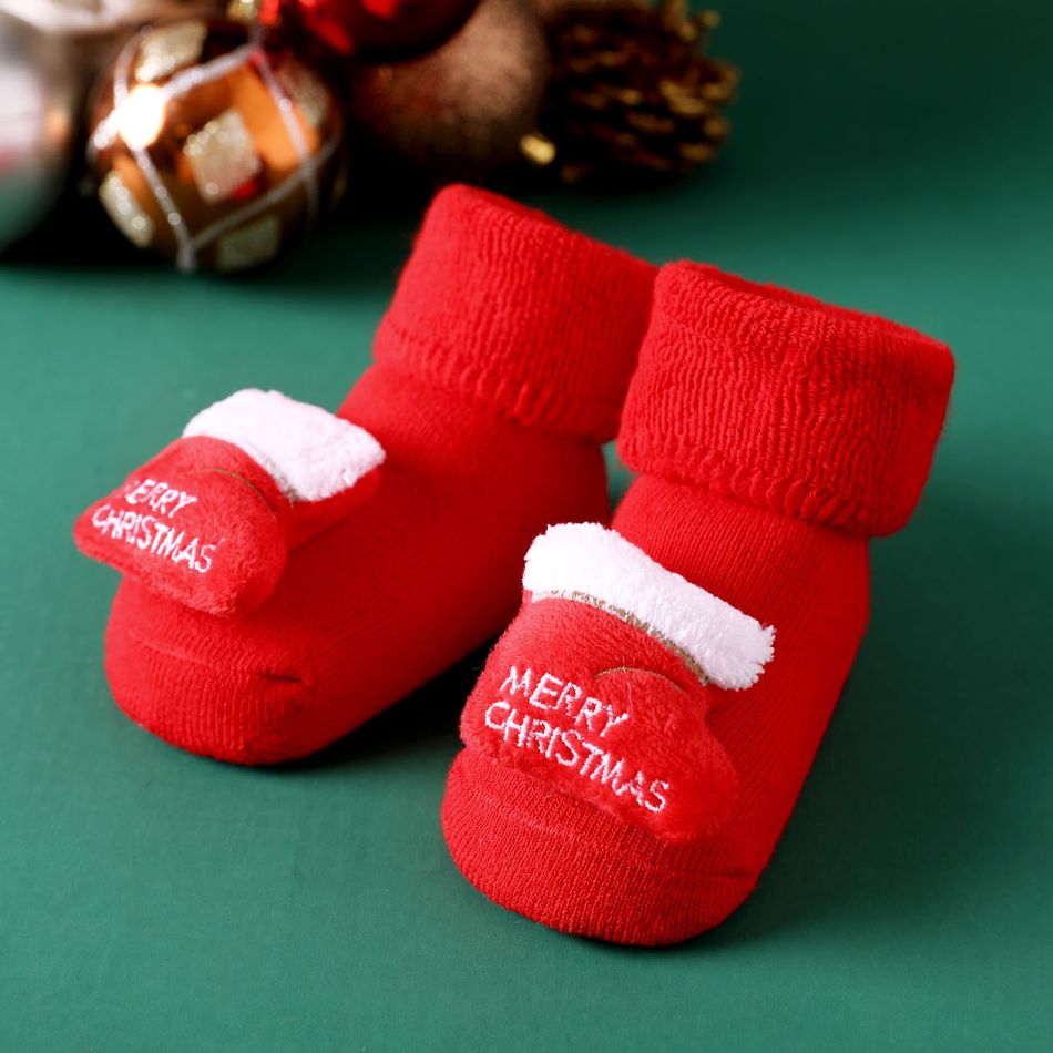 1 Paar Baby-/Kleinkind-Weihnachts-3D-Cartoon-Dekor, rutschfeste Socken rot big image 4