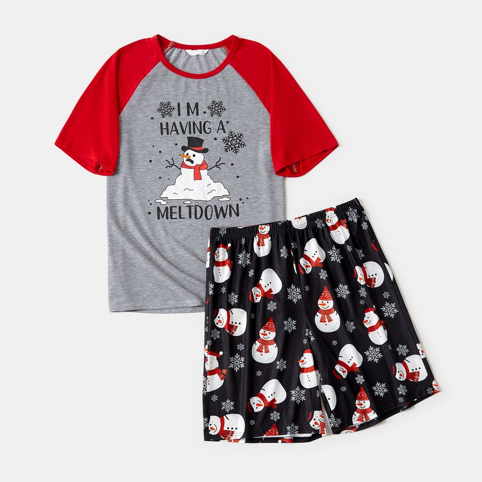 Christmas Family Matching Short-sleeve Snowman & Letter Print Pajamas Sets (Flame Resistant) Black big image 6
