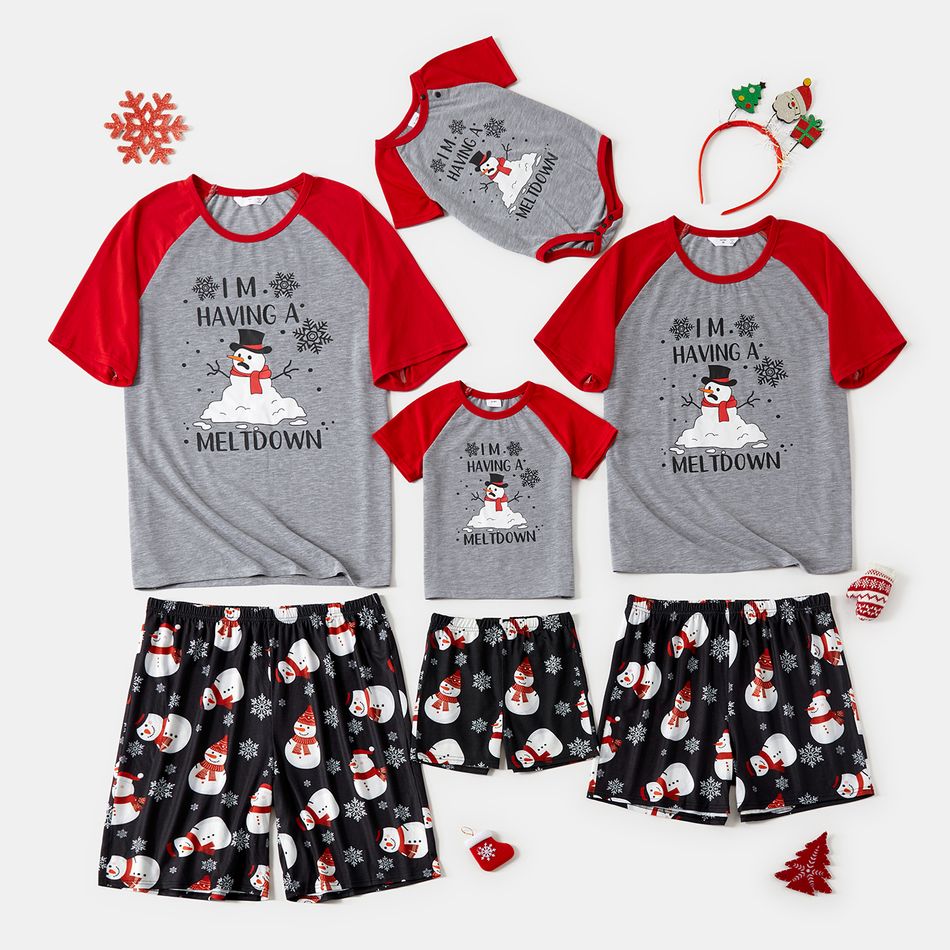 Christmas Family Matching Short-sleeve Snowman & Letter Print Pajamas Sets (Flame Resistant) Black big image 1