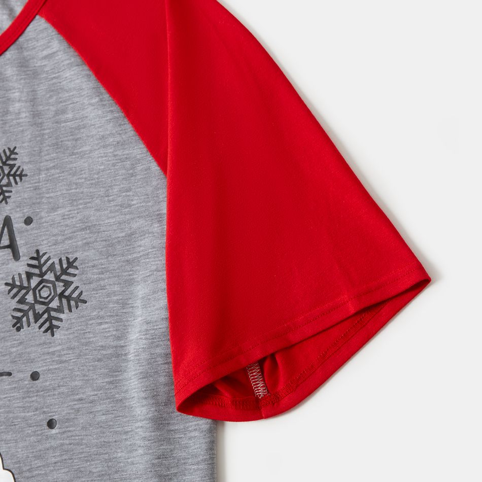 Christmas Family Matching Short-sleeve Snowman & Letter Print Pajamas Sets (Flame Resistant) Black big image 9