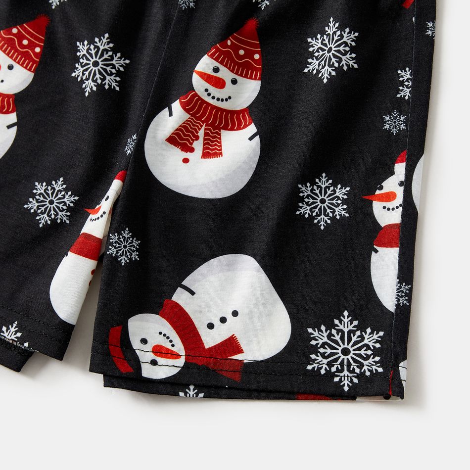Christmas Family Matching Short-sleeve Snowman & Letter Print Pajamas Sets (Flame Resistant) Black big image 11
