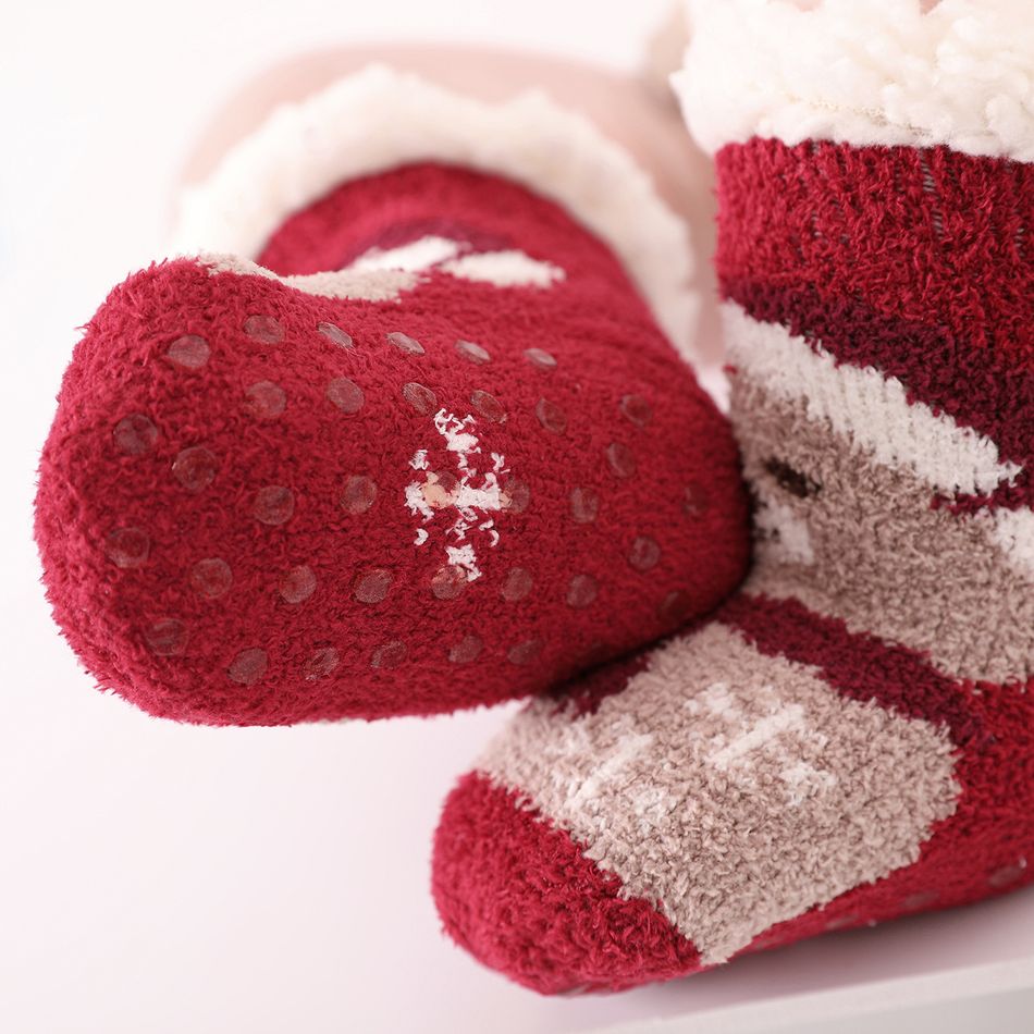 bebê padrão de natal pelúcia meias grossas térmicas Vermelho big image 3