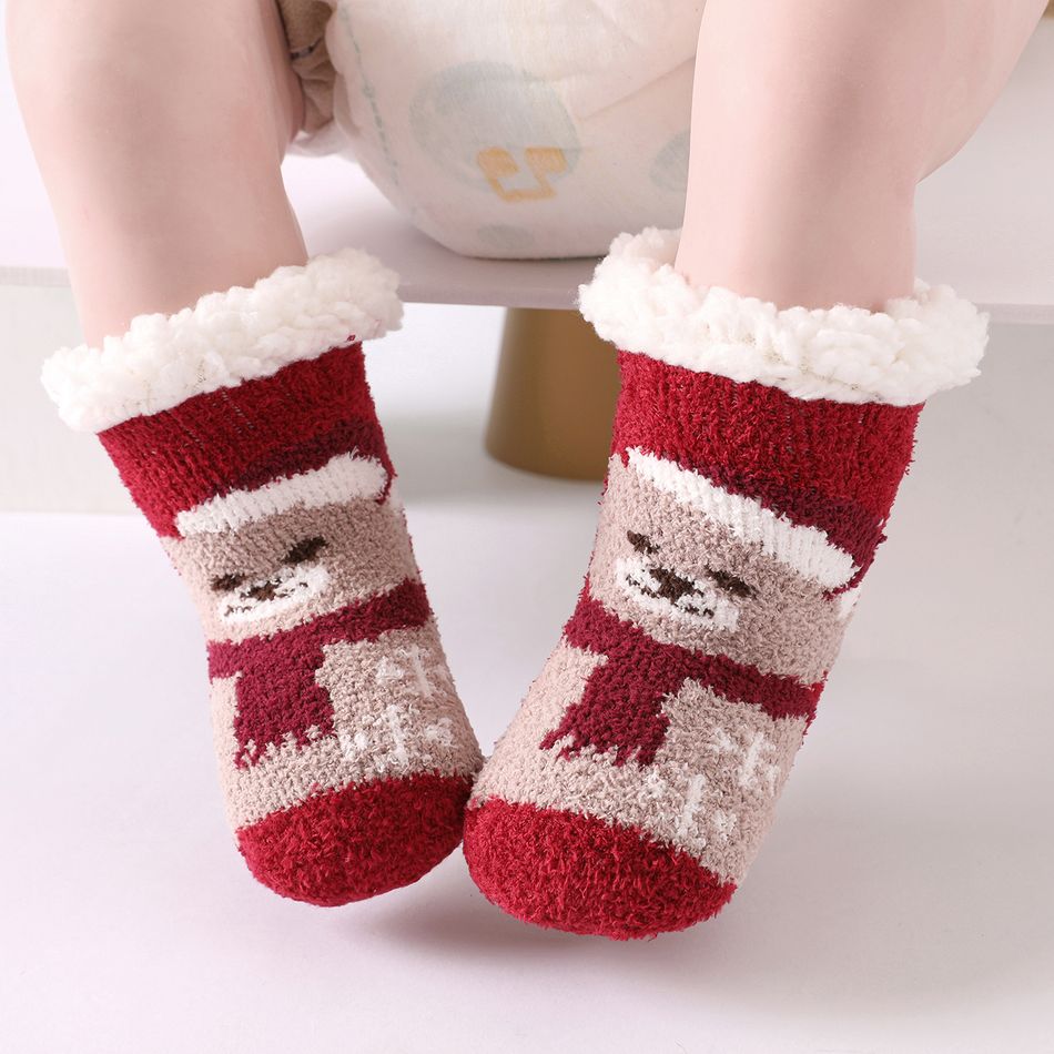 Baby Christmas Pattern Plush Thermal Thick Socks Red big image 4