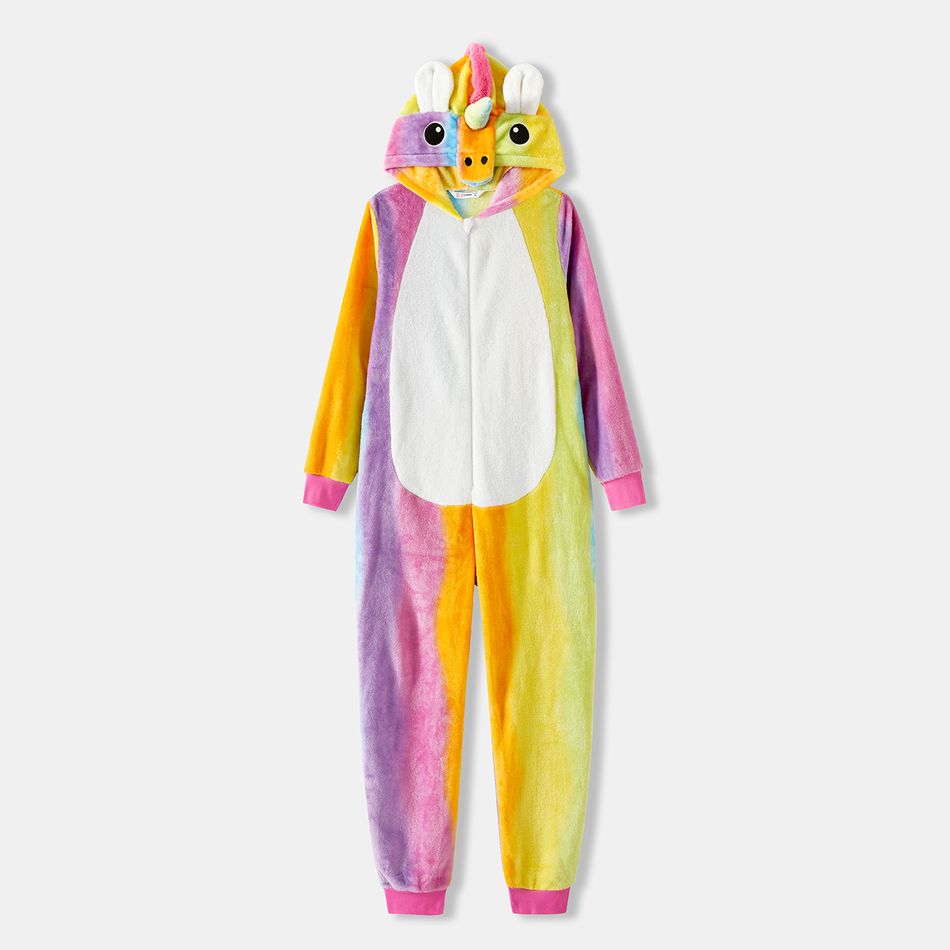 Family Matching Unicorn Design Hooded Long-sleeve Colorful Thickened Coral Fleece Onesies Pajamas (Flame Resistant) Colorful big image 12