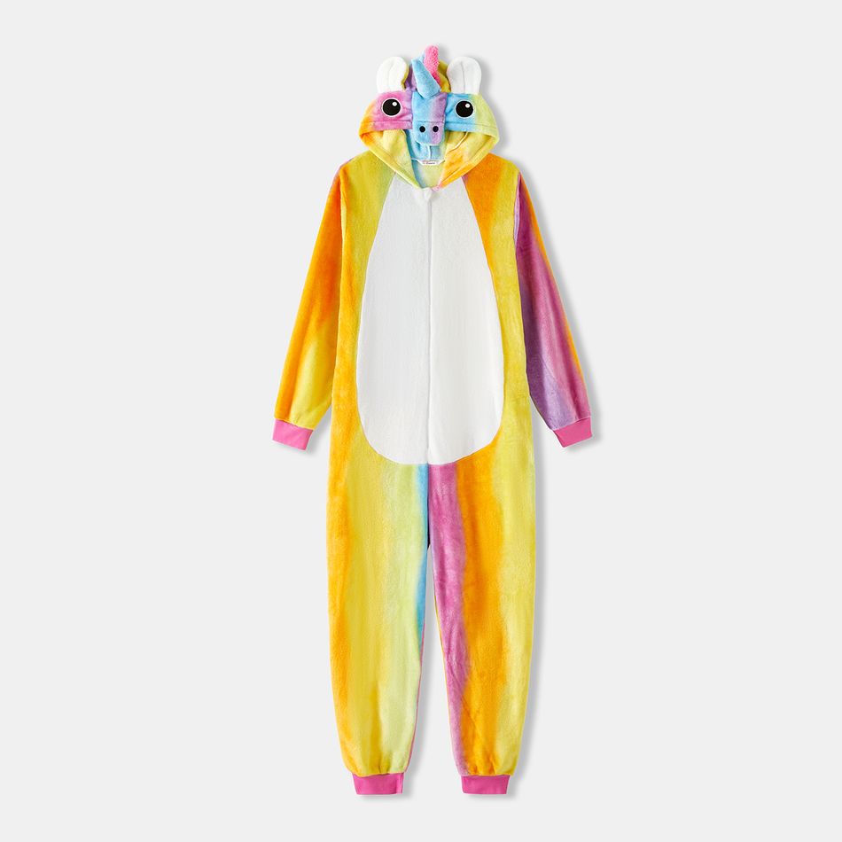 Family Matching Unicorn Design Hooded Long-sleeve Colorful Thickened Coral Fleece Onesies Pajamas (Flame Resistant) Colorful big image 7