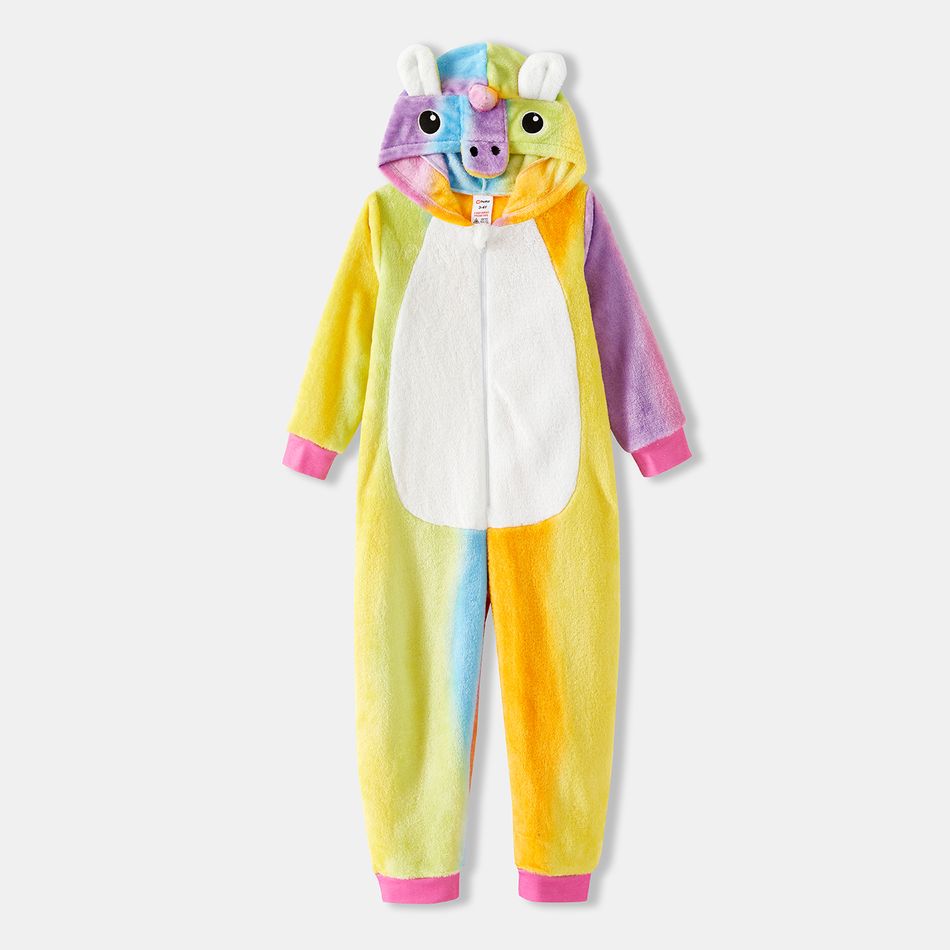 Family Matching Unicorn Design Hooded Long-sleeve Colorful Thickened Coral Fleece Onesies Pajamas (Flame Resistant) Colorful big image 17