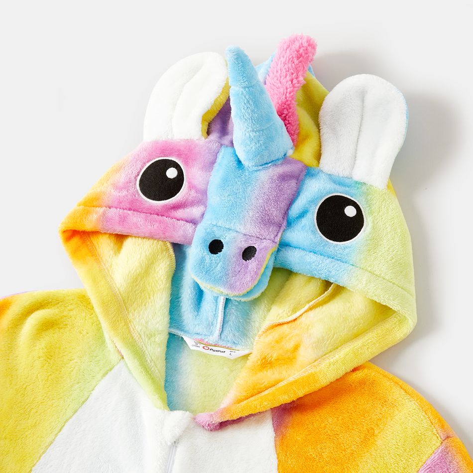 Family Matching Unicorn Design Hooded Long-sleeve Colorful Thickened Coral Fleece Onesies Pajamas (Flame Resistant) Colorful big image 9