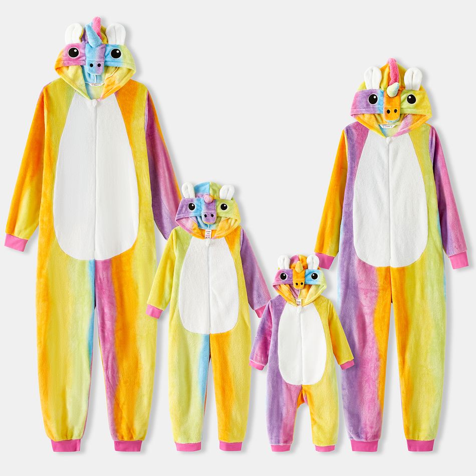 Family Matching Unicorn Design Hooded Long-sleeve Colorful Thickened Coral Fleece Onesies Pajamas (Flame Resistant) Colorful big image 5