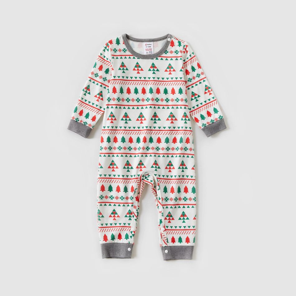 Christmas Family Matching Allover Xmas Tree Print Long-sleeve Pajamas Sets (Flame Resistant) White big image 12
