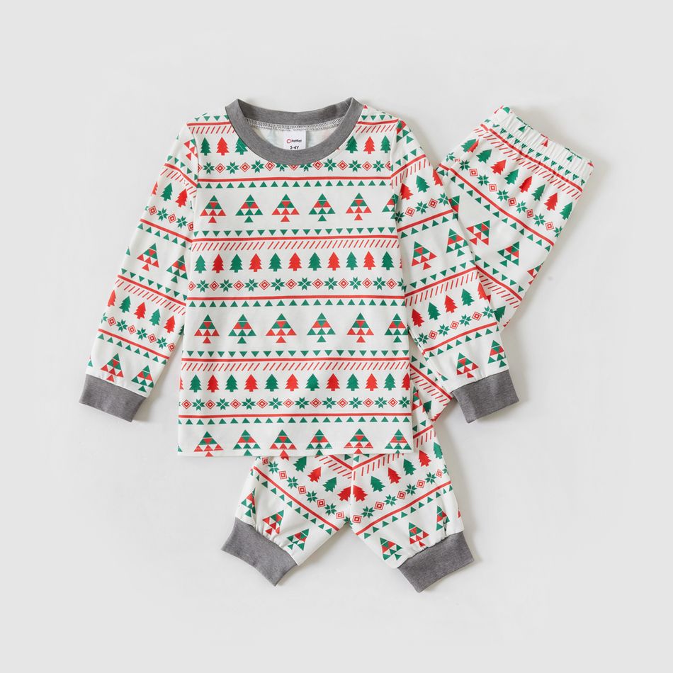 Christmas Family Matching Allover Xmas Tree Print Long-sleeve Pajamas Sets (Flame Resistant) White big image 11