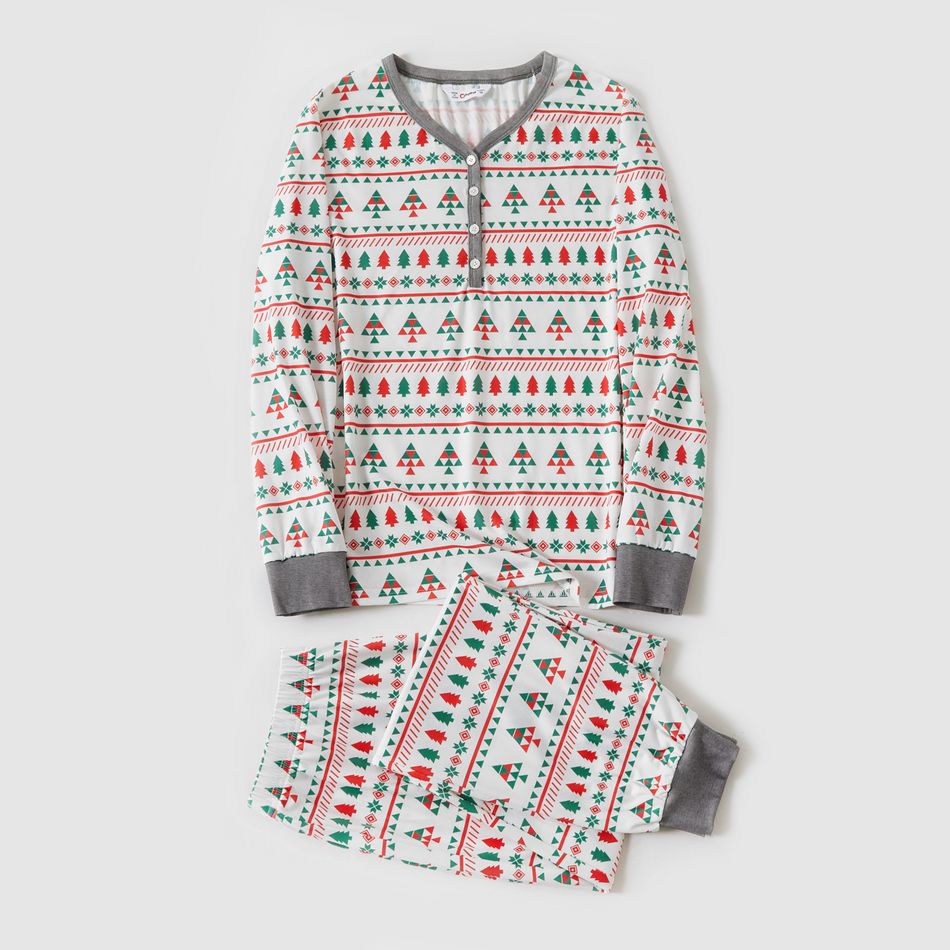 Christmas Family Matching Allover Xmas Tree Print Long-sleeve Pajamas Sets (Flame Resistant) White big image 9