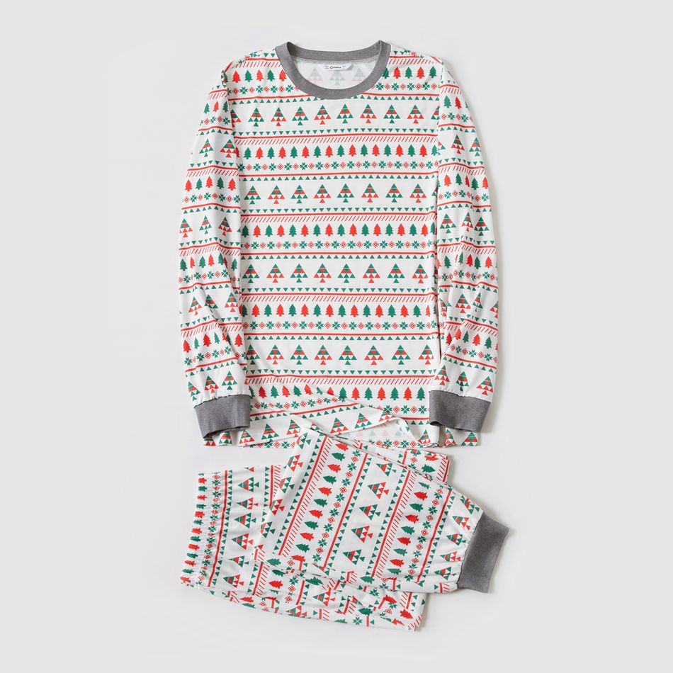 Christmas Family Matching Allover Xmas Tree Print Long-sleeve Pajamas Sets (Flame Resistant) White big image 7