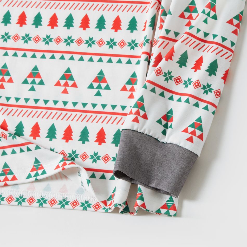Christmas Family Matching Allover Xmas Tree Print Long-sleeve Pajamas Sets (Flame Resistant) White big image 6