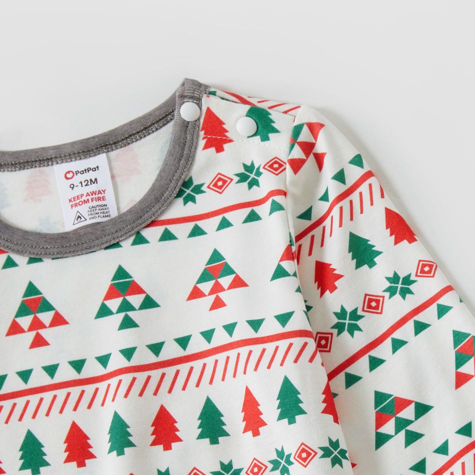 Christmas Family Matching Allover Xmas Tree Print Long-sleeve Pajamas Sets (Flame Resistant) White big image 13
