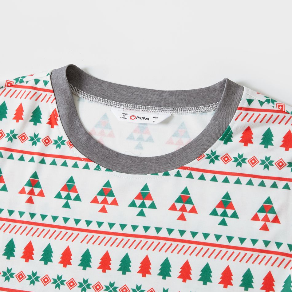 Christmas Family Matching Allover Xmas Tree Print Long-sleeve Pajamas Sets (Flame Resistant) White big image 4
