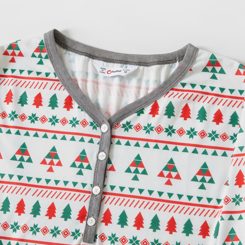 Christmas Family Matching Allover Xmas Tree Print Long-sleeve Pajamas Sets (Flame Resistant) White big image 10