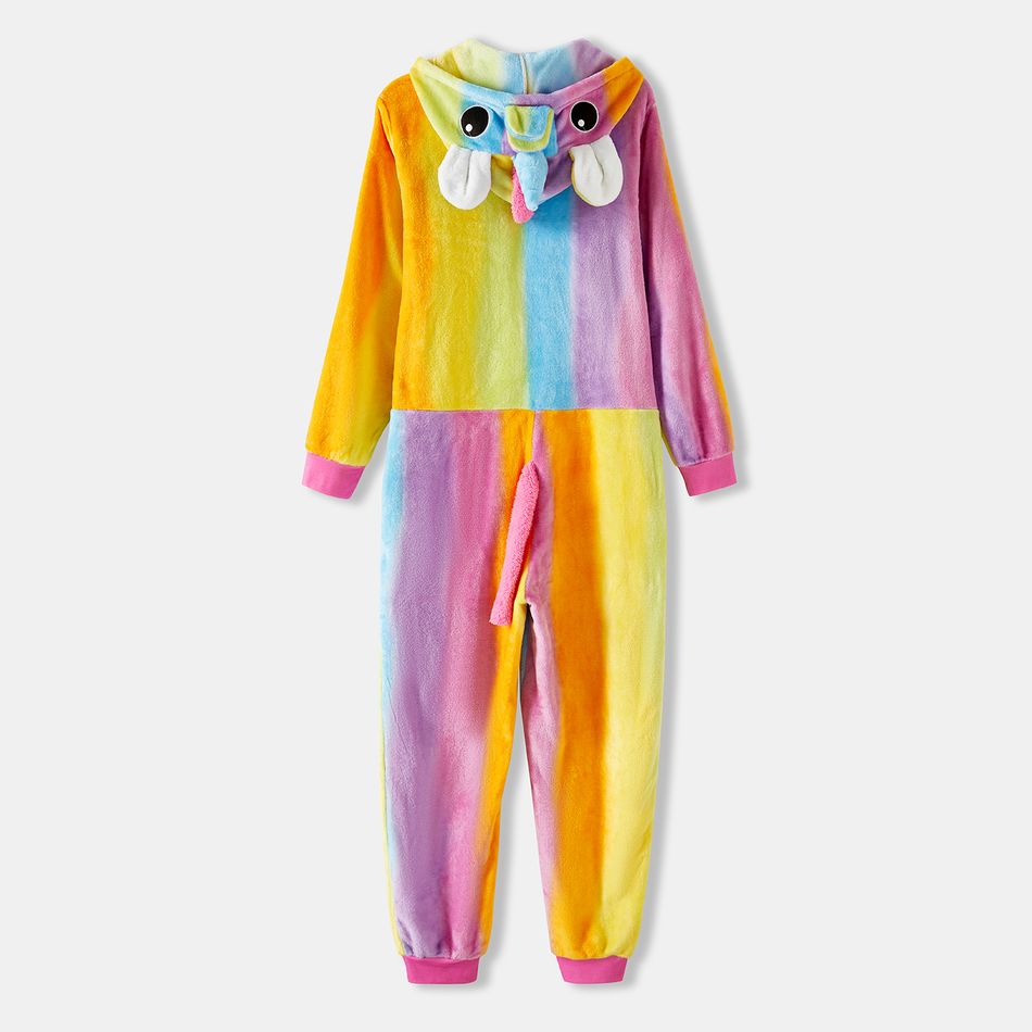 Family Matching Unicorn Design Hooded Long-sleeve Colorful Thickened Coral Fleece Onesies Pajamas (Flame Resistant) Colorful big image 13