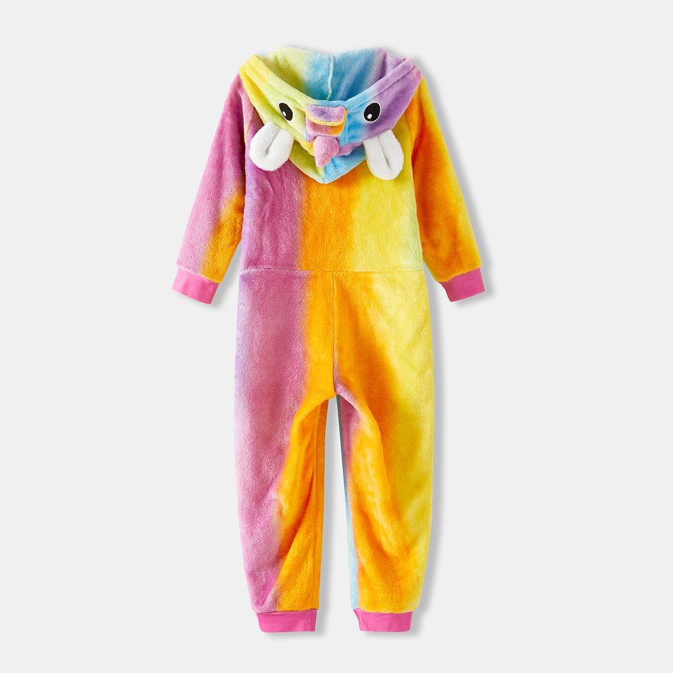 Family Matching Unicorn Design Hooded Long-sleeve Colorful Thickened Coral Fleece Onesies Pajamas (Flame Resistant) Colorful big image 18