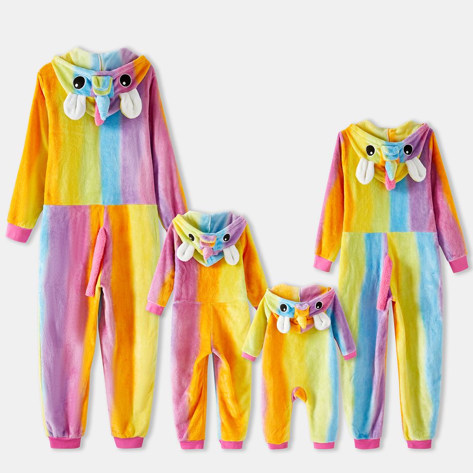 Family Matching Unicorn Design Hooded Long-sleeve Colorful Thickened Coral Fleece Onesies Pajamas (Flame Resistant) Colorful big image 6