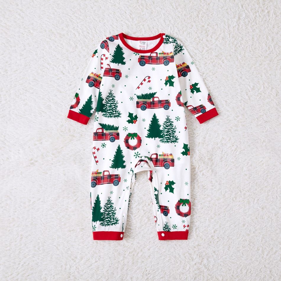 Christmas Family Matching Allover Xmas Tree & Car Print Long-sleeve Pajamas Sets (Flame Resistant) Multi-color big image 9