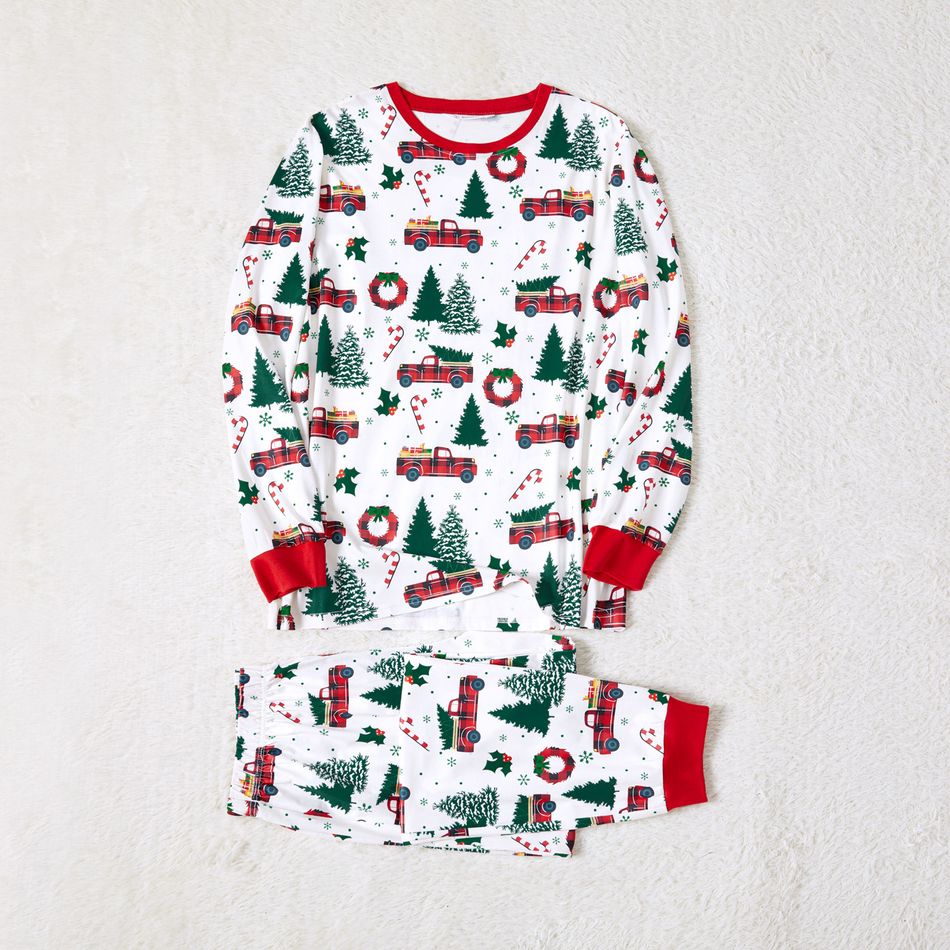 Christmas Family Matching Allover Xmas Tree & Car Print Long-sleeve Pajamas Sets (Flame Resistant) Multi-color big image 6