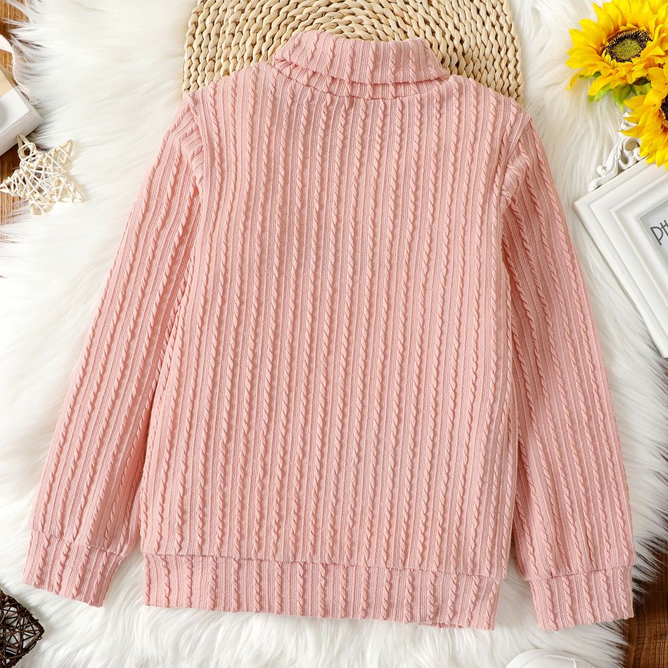 Kid Girl Solid Color Turtleneck Textured Knit Sweater Pink big image 5