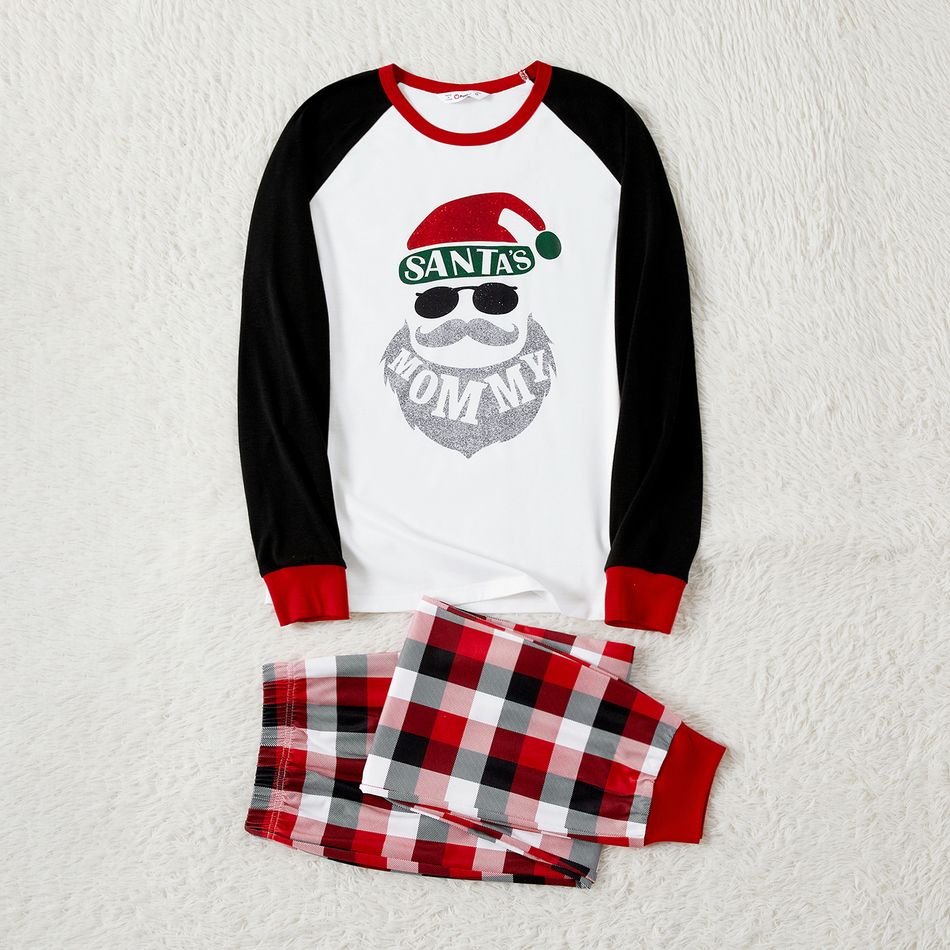 Christmas Family Matching Santa Claus Print Raglan-sleeve Plaid Pajamas Sets (Flame Resistant) redblack big image 8